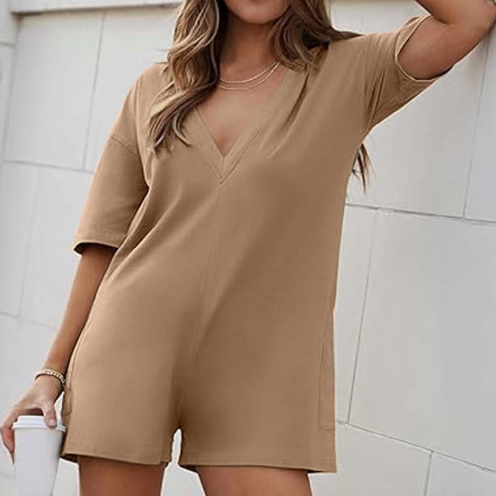 Casual Tan V-Neck Women's Top